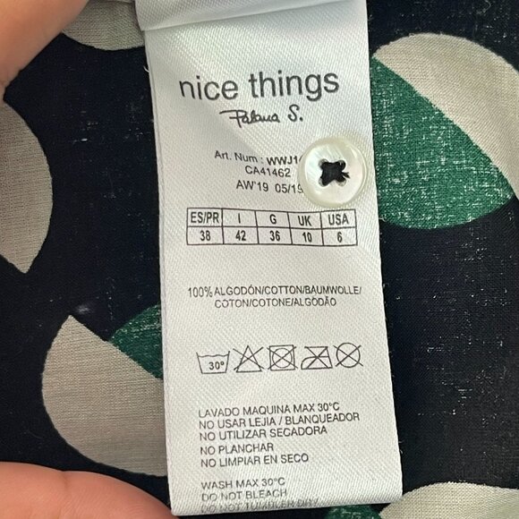 Nice Things Women's Black Green Polka Dot Pattern Button Down Blouse Size M - Picture 8 of 13